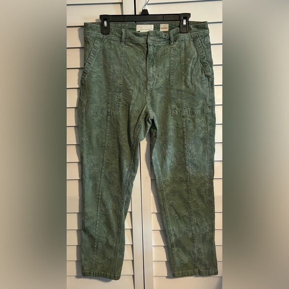 ANTHROPOLOGIE Womens 31 Pants Wanderer Green Utility Mandala Boho Trouser Floral - Picture 1 of 5
